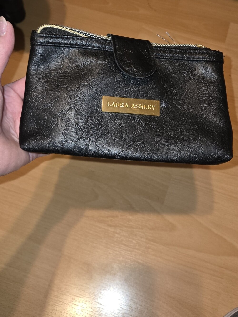 Laura Ashley Black Cosmetic Toiletry or Trendy Clutch 8x4.5x2" NWT